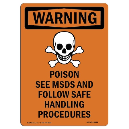 OSHA WARNING Sign, Poison See MSDS And W/ Symbol, 5in X 3.5in Decal